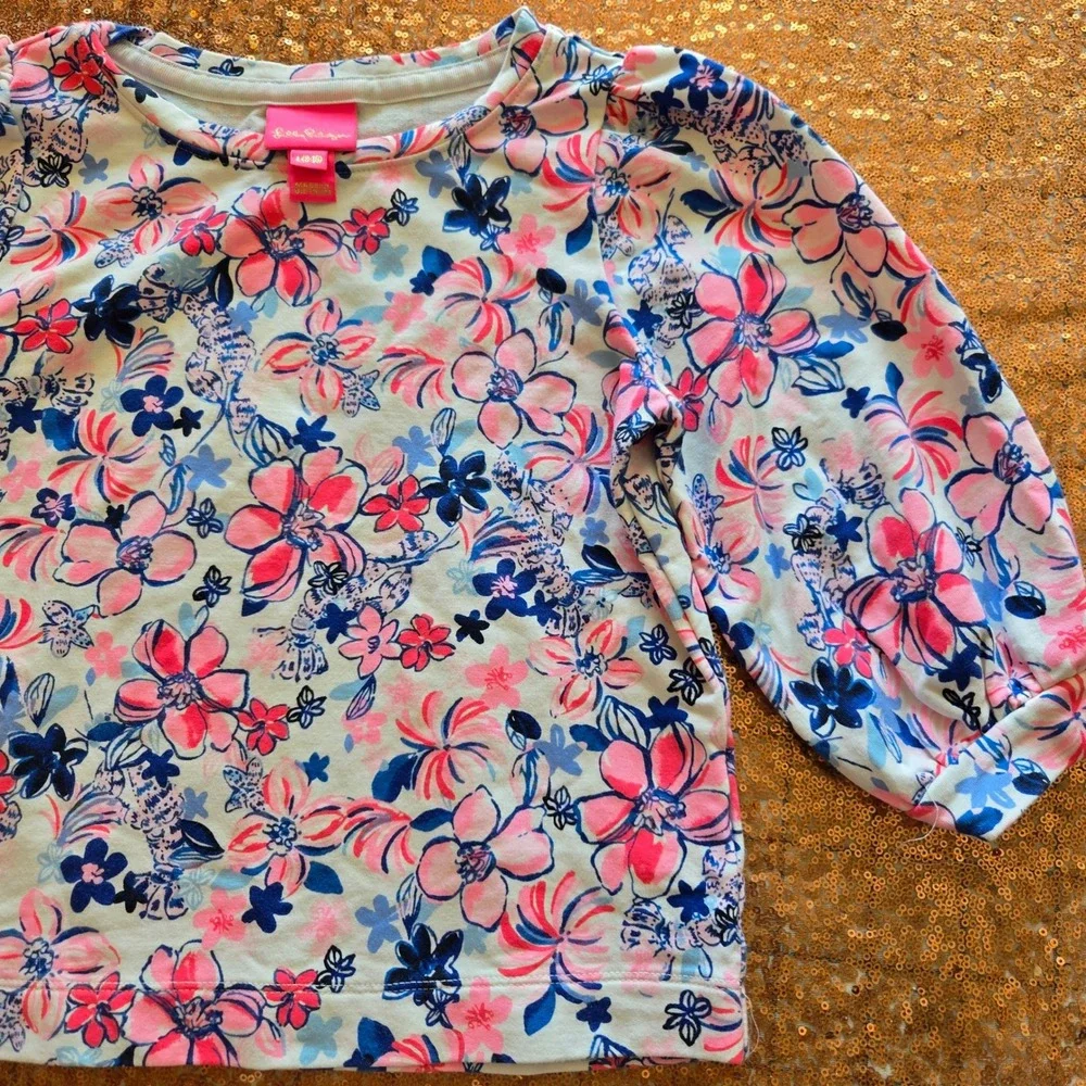 Lilly Pulitzer Kids Floral Print 3/4 Sleeve Top, Girl's Size L (8-10)‎